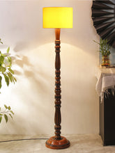 Yellow Cotton Wooden Floor Lamp